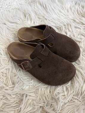 Birkenstock Boston Brown Leather Suede Clogs 37